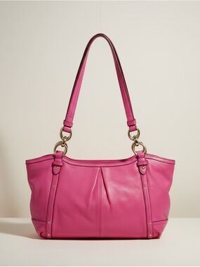 Coach Alexandra Hot Pink Leather Tote Shoulder Bag.